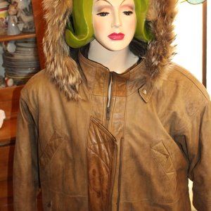 Vintage Winlet Leather Distressed Look Hooded Bomber Style Jacket Sz L